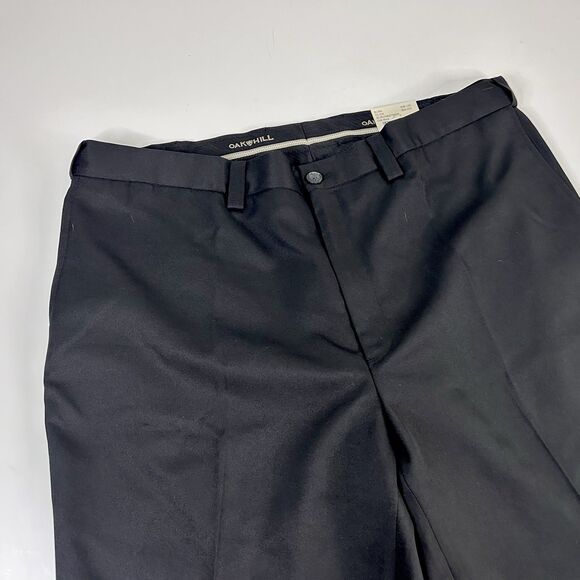 NWT Oak Hill 44 x 28 Microfiber Flat Front Dress Pants Black 100% Polyester - Picture 2 of 5
